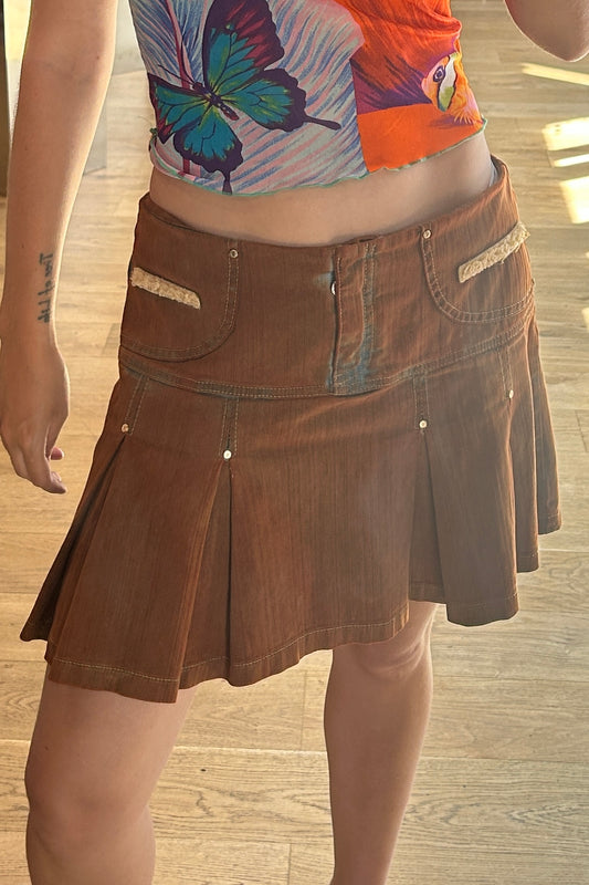 Vintage Brown Denim Mini Skirt