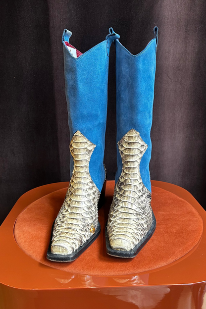 Vintage Santiags Blue Leather and Python