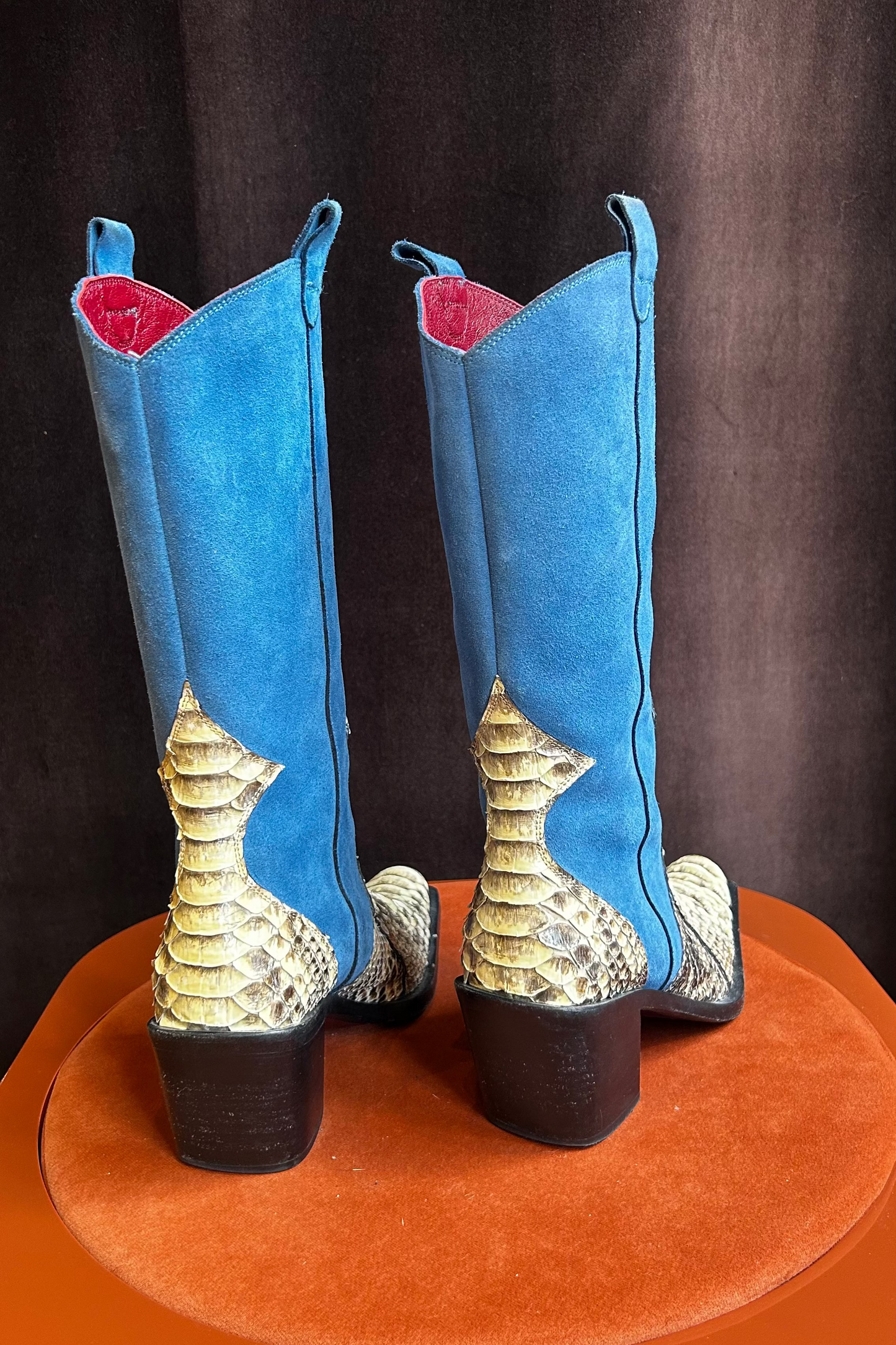 Vintage Santiags Blue Leather and Python