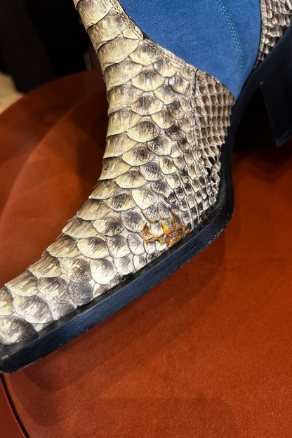 Vintage Santiags Blue Leather and Python