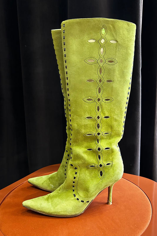Jimmy Choo Green Suede Perforated Long Boots