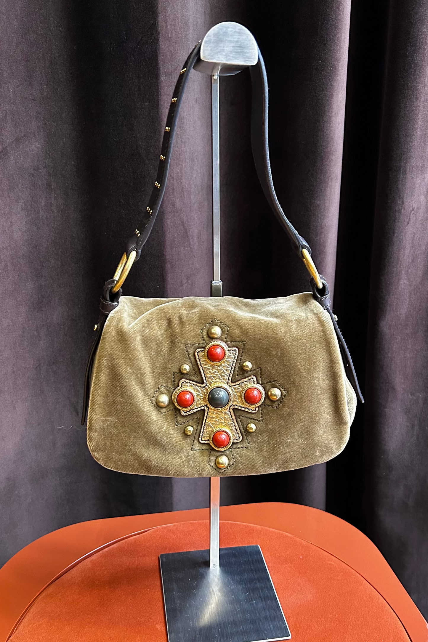 Yves Saint Laurent Velvet Khaki Bag