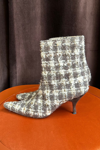 Vintage Jet Set Houndstooth Tweed Ankle Boots