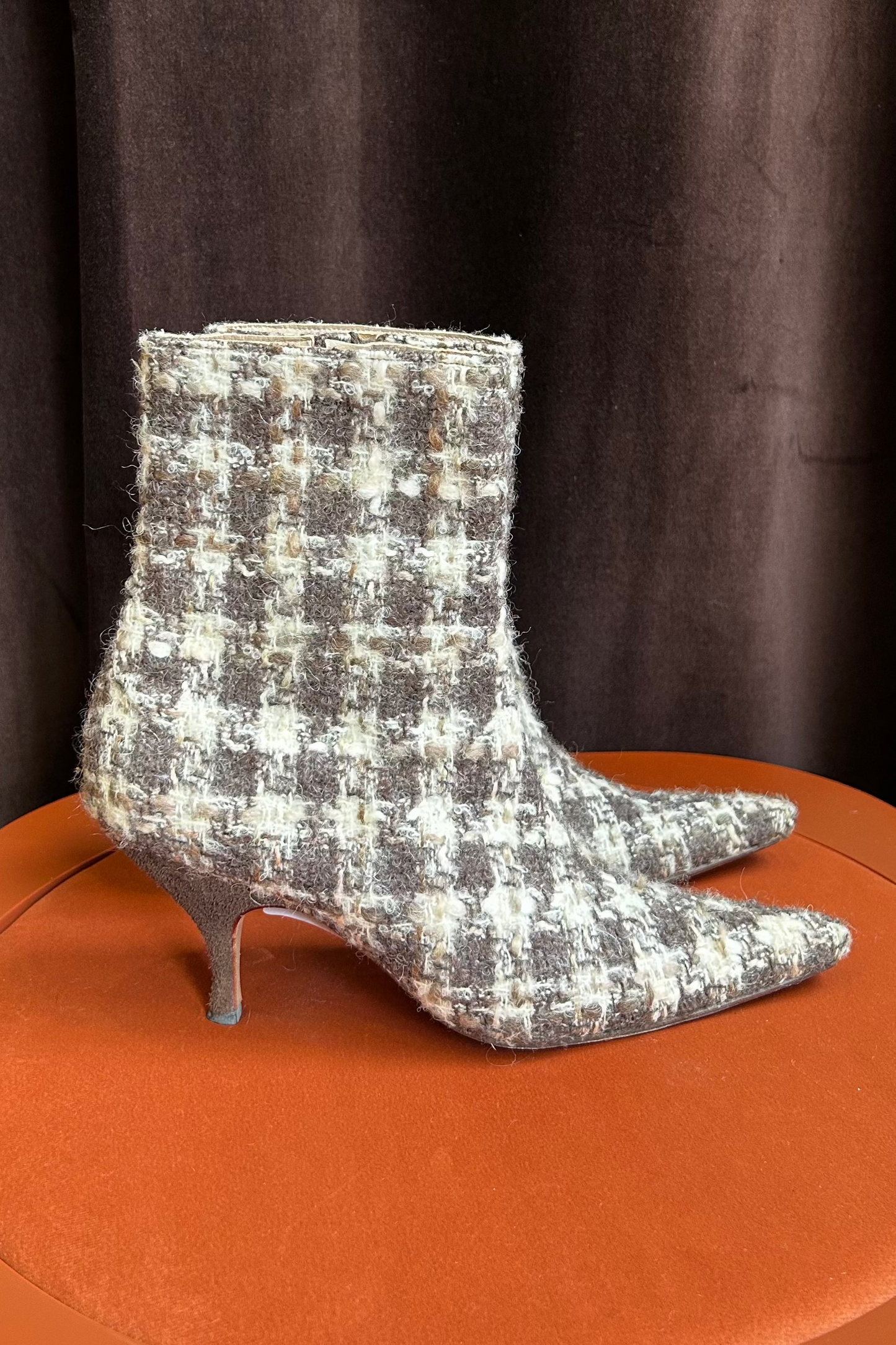 Vintage Jet Set Houndstooth Tweed Ankle Boots