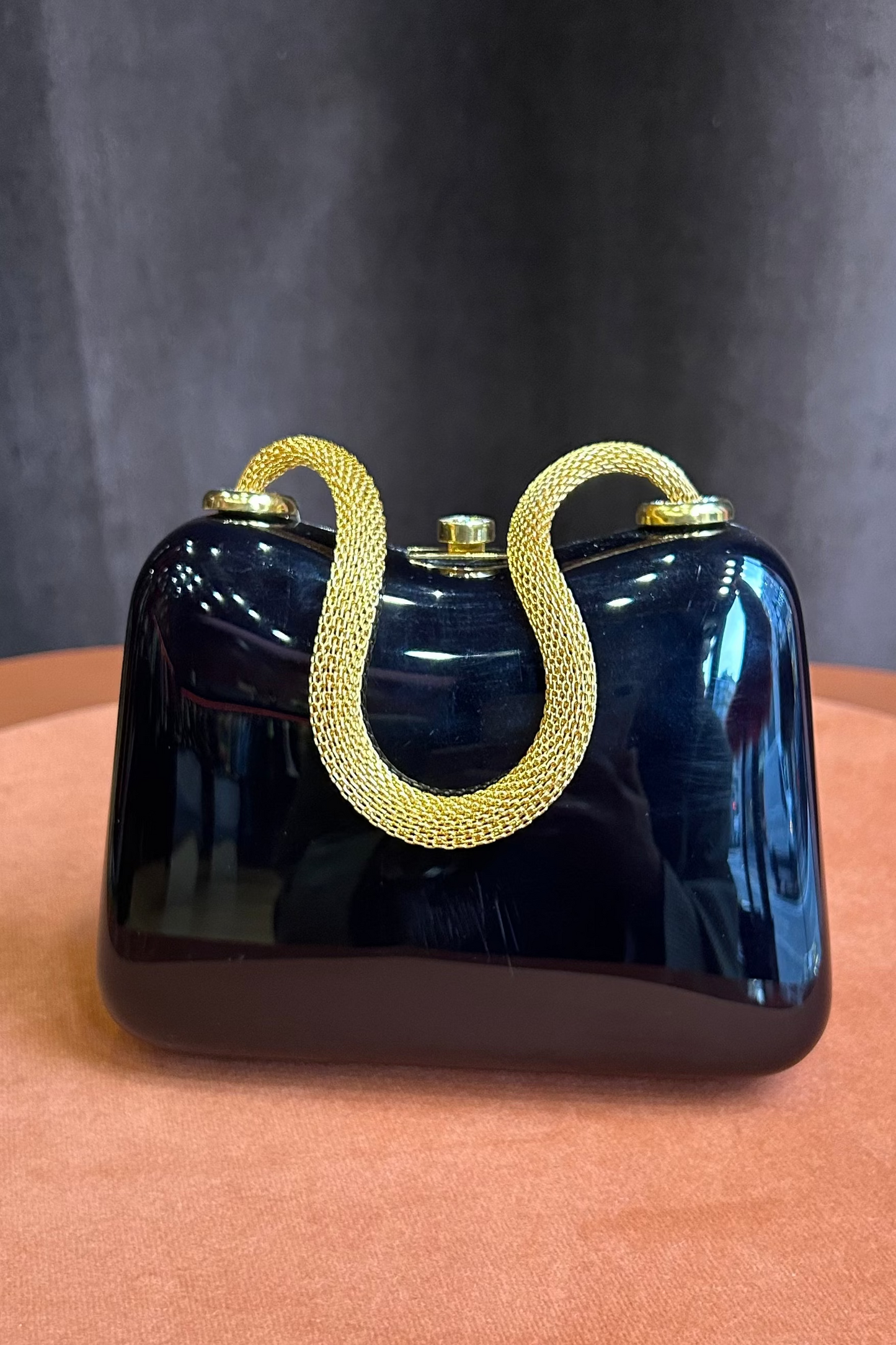 Vintage Black Bag with Gold Serpent Handle