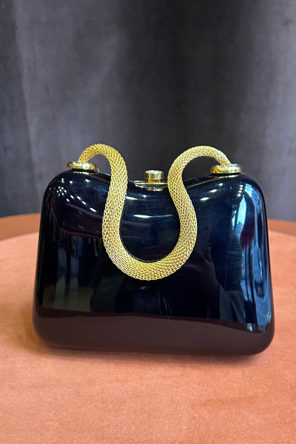 Vintage Black Bag with Gold Serpent Handle