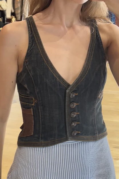 Toy G Denim & Satin-Back Vest