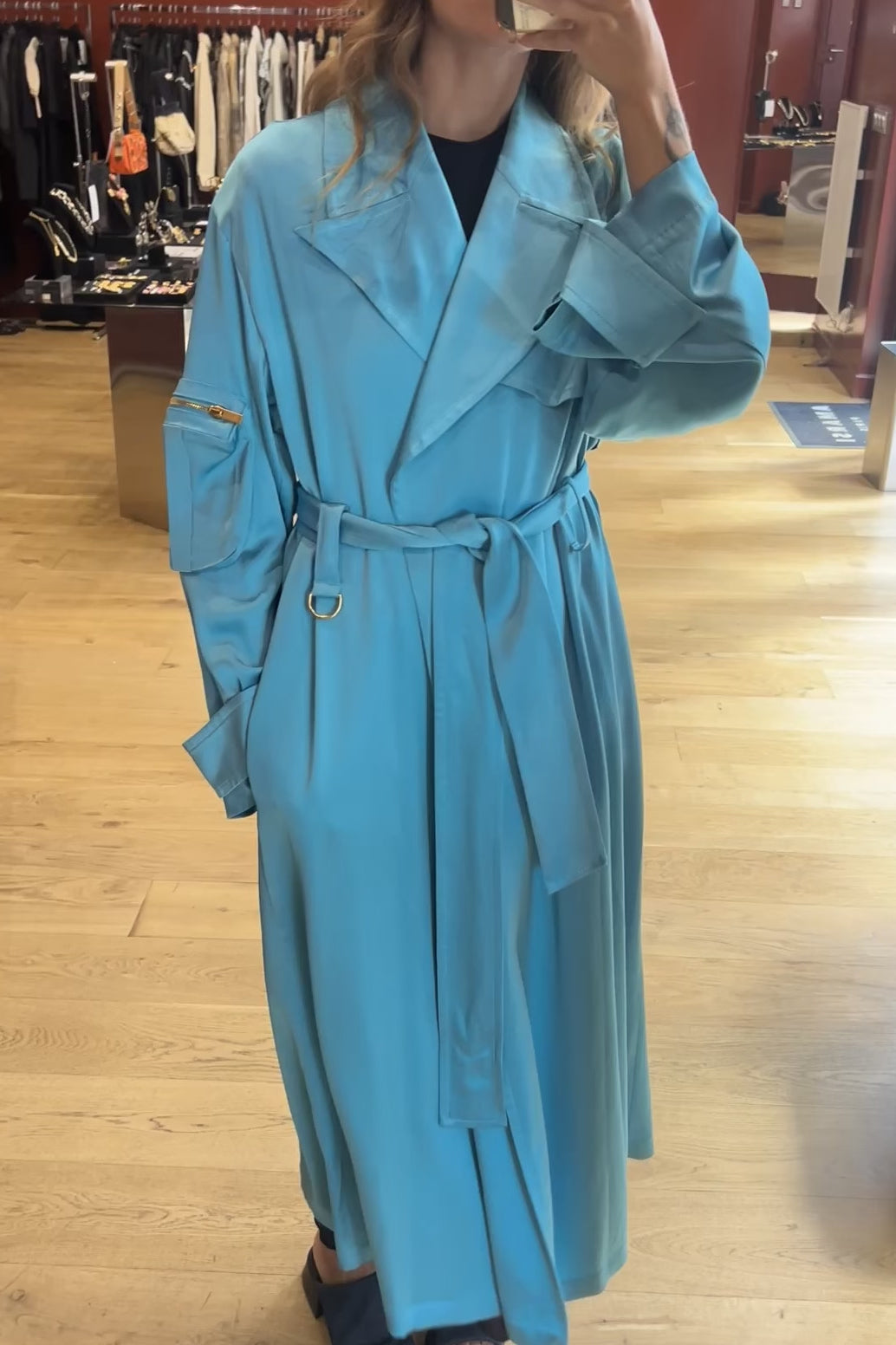 Blumarine Sky Blue Satin Trench Coat