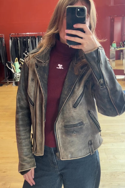 Patinated leather biker jacket 00's
