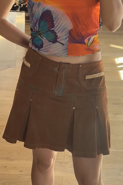 Vintage Brown Denim Mini Skirt