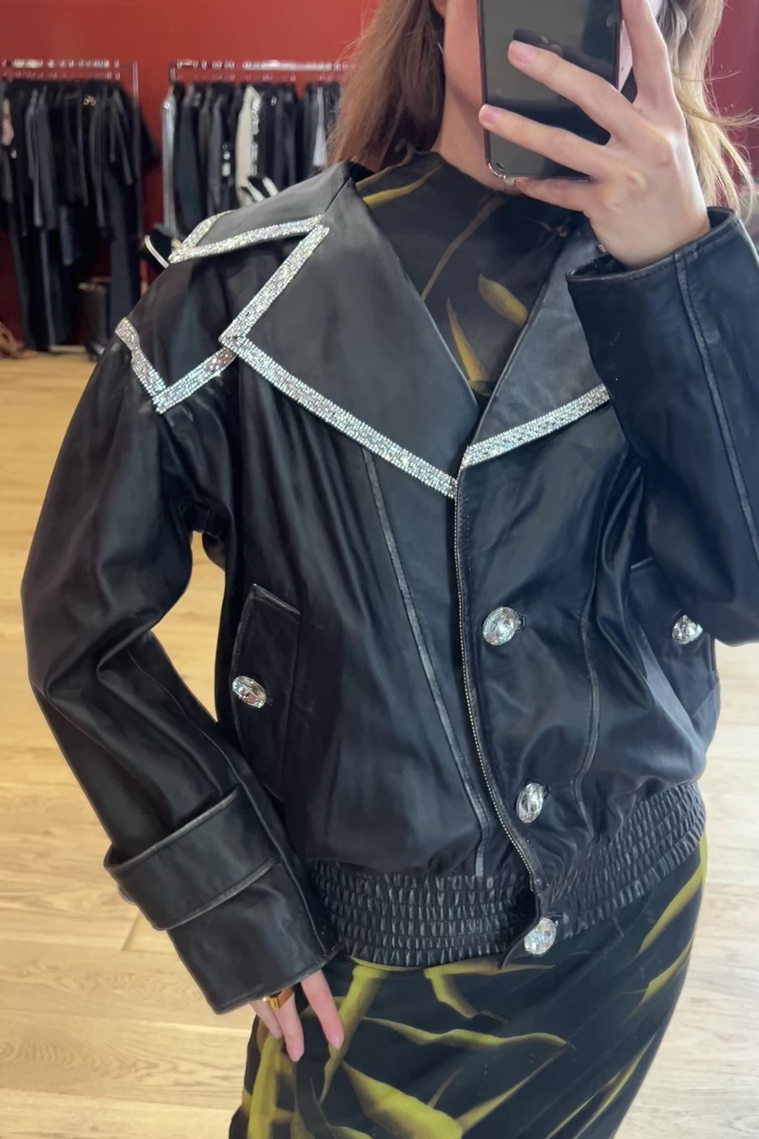 Veste en cuir et strass Frankie Morello