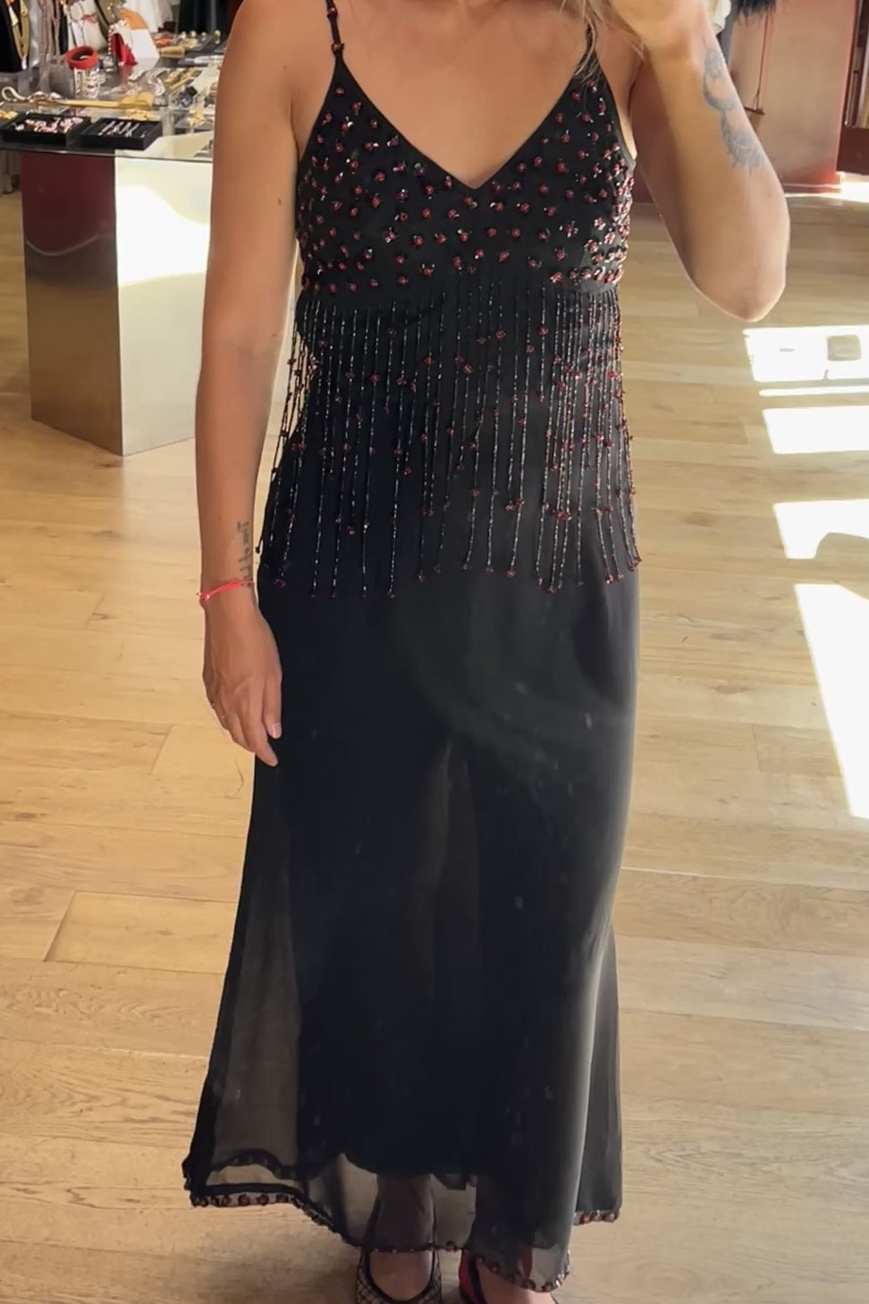 Vintage Mariella Burani Black Embroidered & Beaded Nightgown