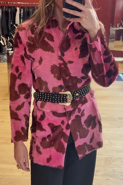Manteau en cuir façon peau de vache